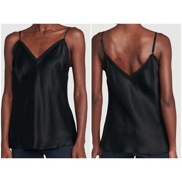 FRAME Satin Lounge Camisole Black Size Large Basic Tank V Neck Spaghetti Strap - Picture 1 of 7